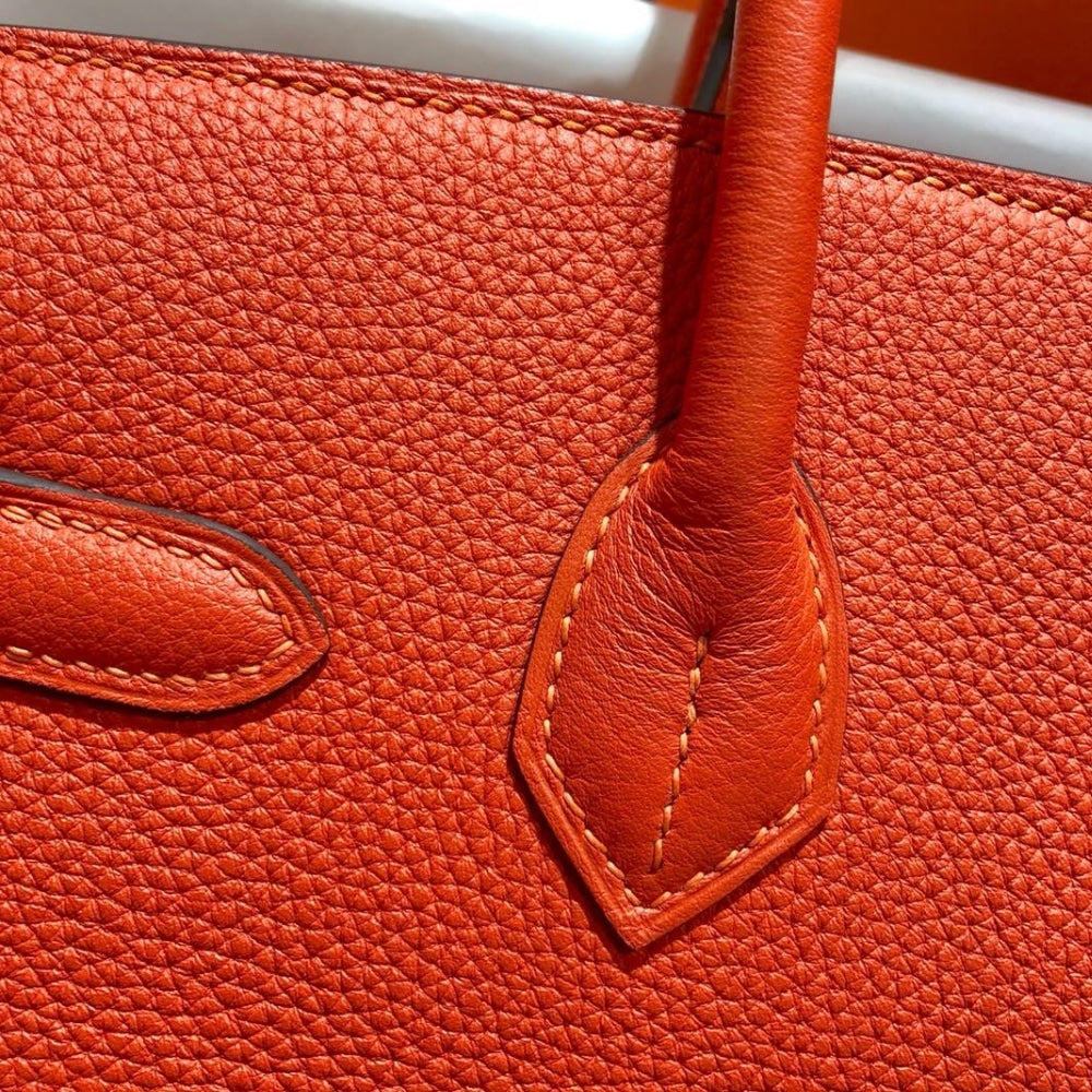 Hermes Birkin 25 Bag Togo Flame Orange 25cm
