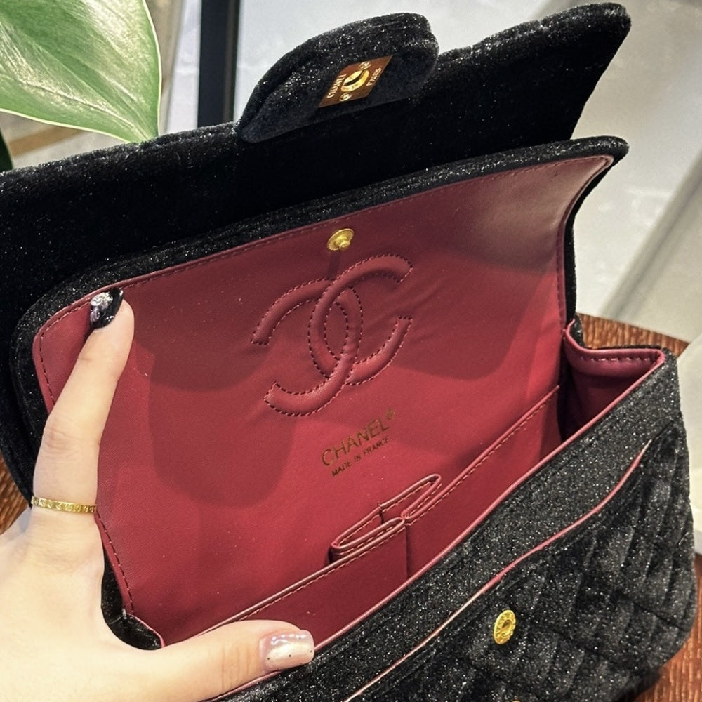 Chanel Medium Classic Double Flap Bag Suede Black 24cm