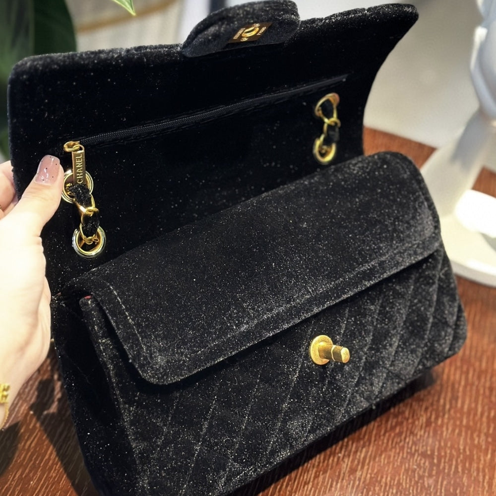 Chanel Medium Classic Double Flap Bag Suede Black 24cm