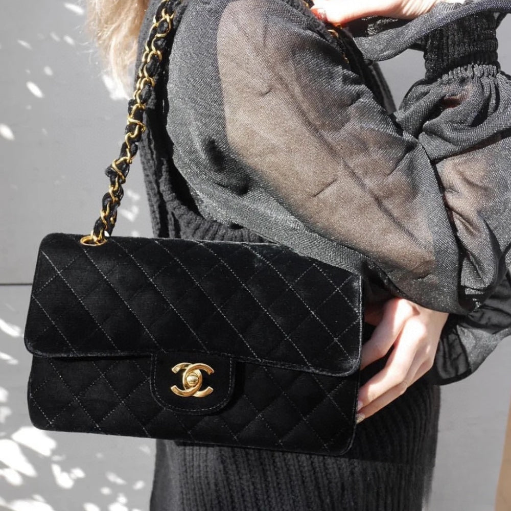 Chanel Medium Classic Double Flap Bag Suede Black 24cm