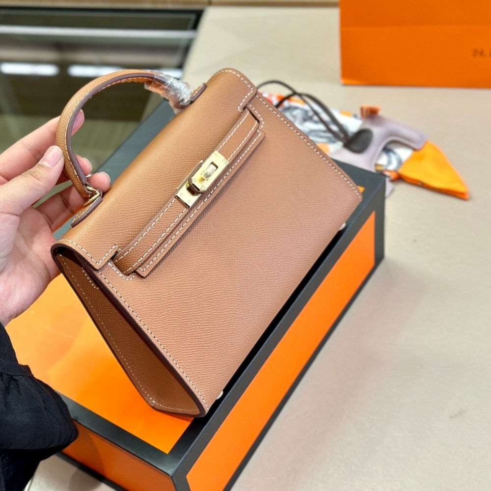 Hermes Kelly Mini Epsom Handbag Brown 19cm