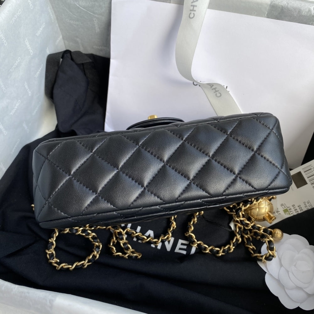 Chanel Mini Classic Handbag Pearl Crush Black 20cm