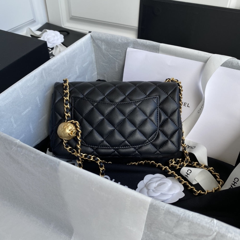 Chanel Mini Classic Handbag Pearl Crush Black 20cm
