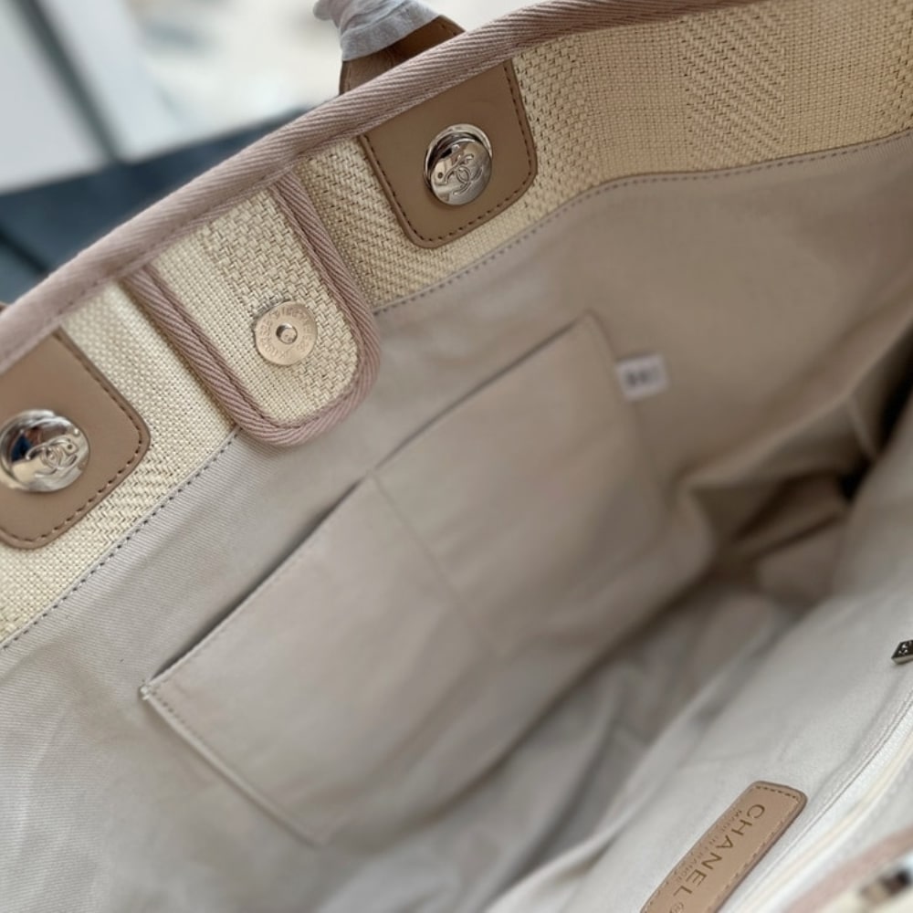 Chanel Deauville Medium Tote Beige And Brown Canvas 38cm