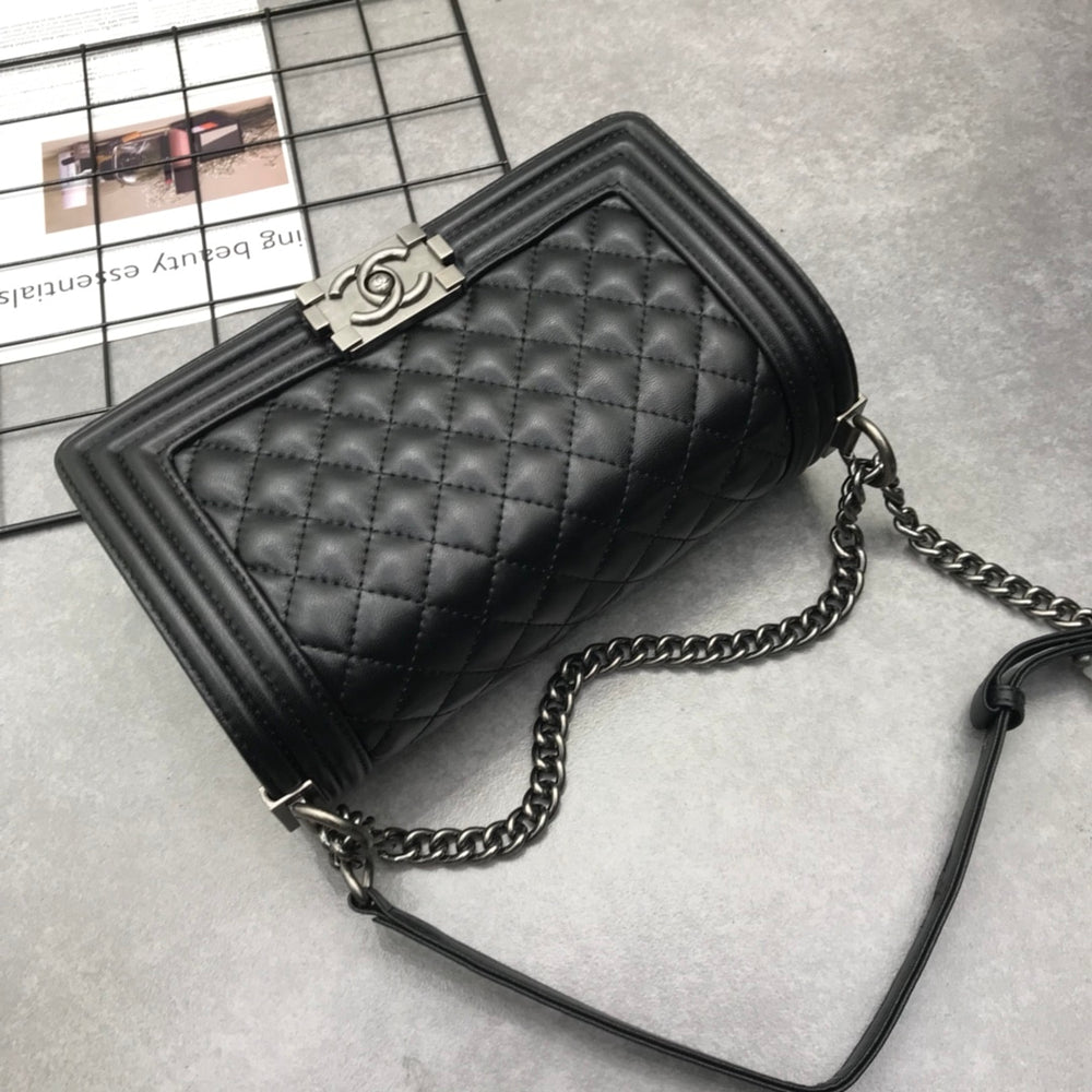 Chanel Boy Medium Handbag Leather Black 25cm A67086 Y09953 94305