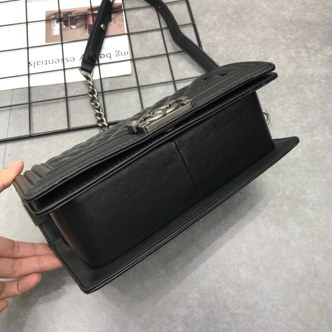 Chanel Boy Medium Handbag Leather Black 25cm A67086 Y09953 94305