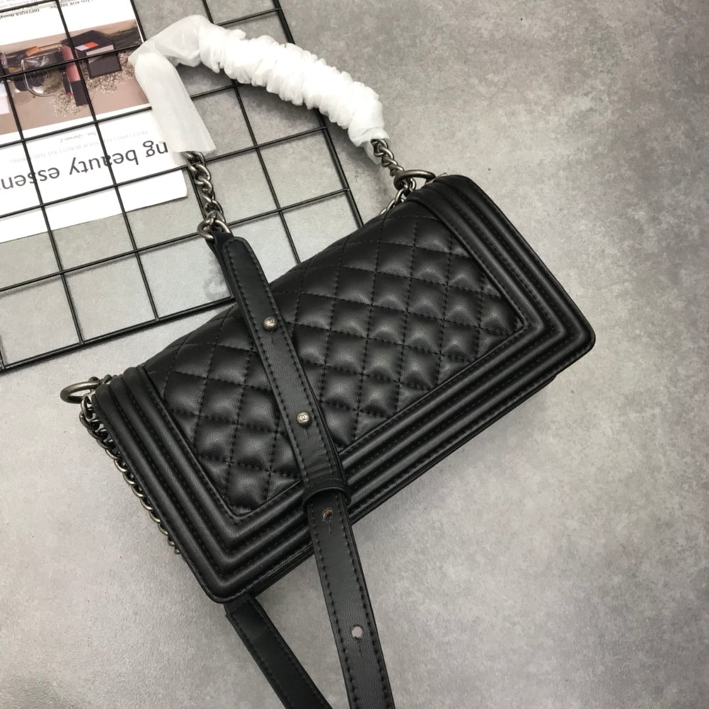 Chanel Boy Medium Handbag Leather Black 25cm A67086 Y09953 94305