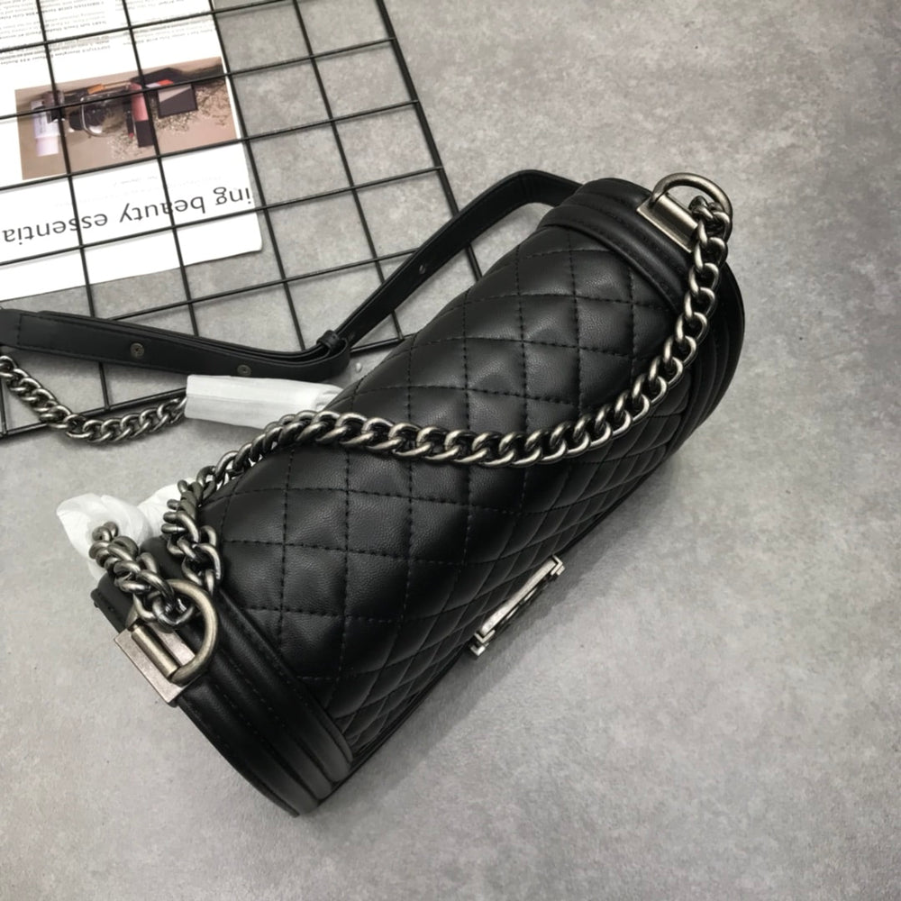 Chanel Boy Medium Handbag Leather Black 25cm A67086 Y09953 94305