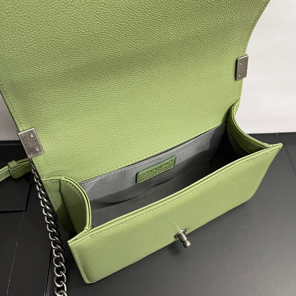 Chanel Boy Medium Handbag Metal Olive 25cm