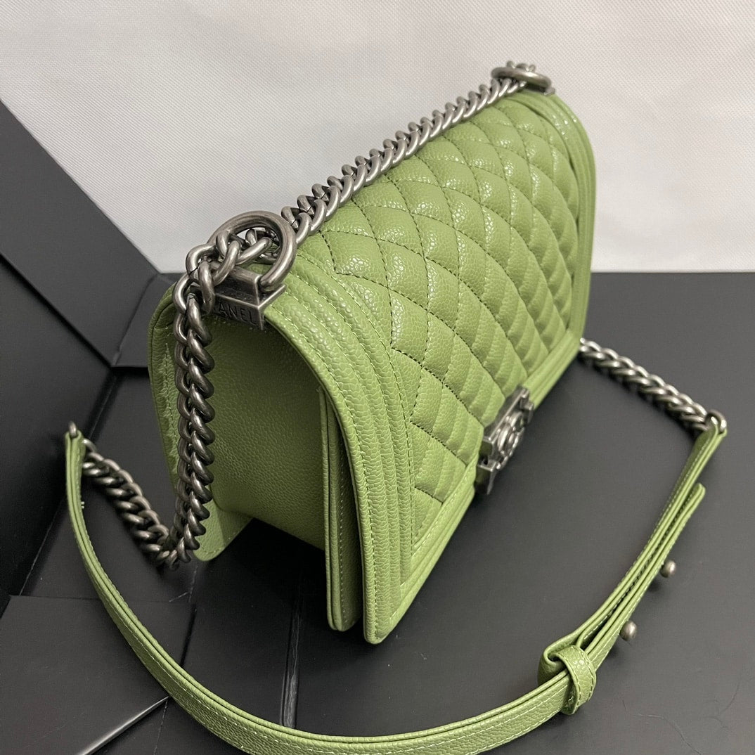 Chanel Boy Medium Handbag Metal Olive 25cm