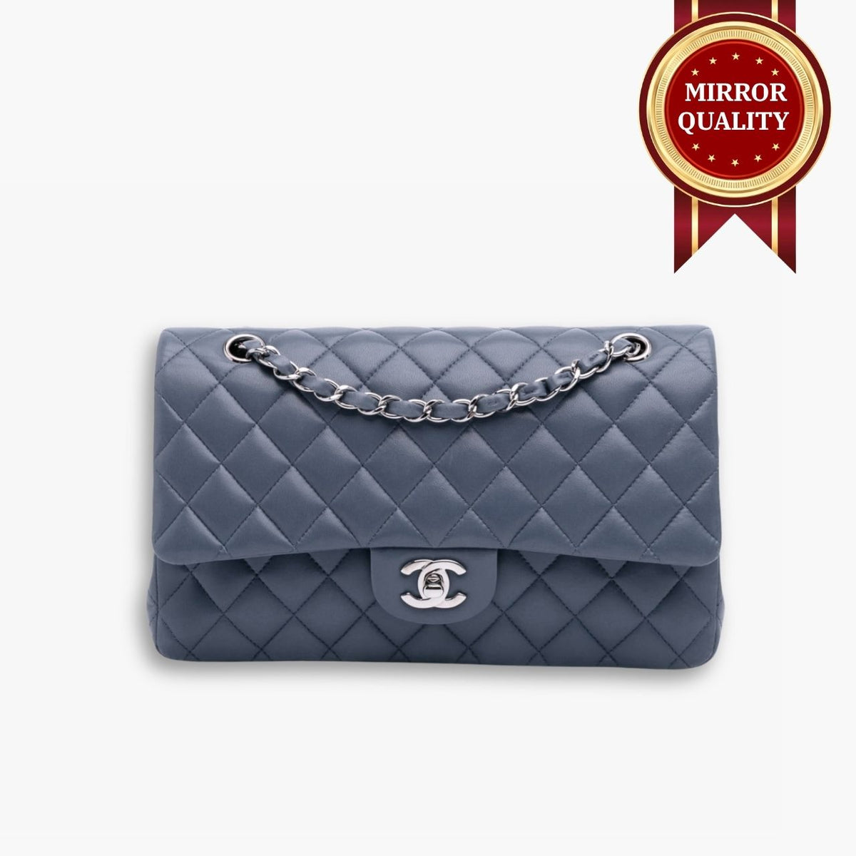 Mirror Quality – Chanel Classic Double Flap Bag Blue With Silver Hardware 25Cm