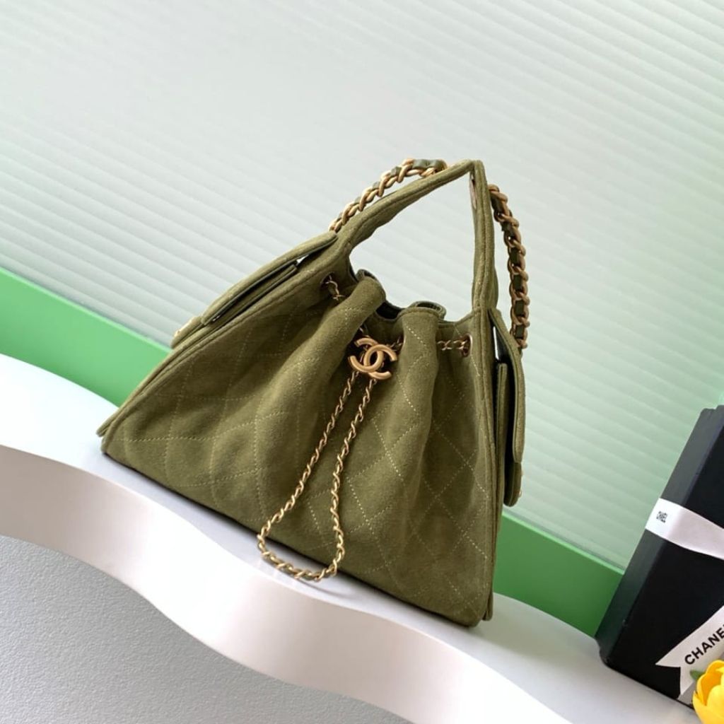 Mirror Quality – Chanel 25 Small Handbag Suede Leather Khaki 26Cm