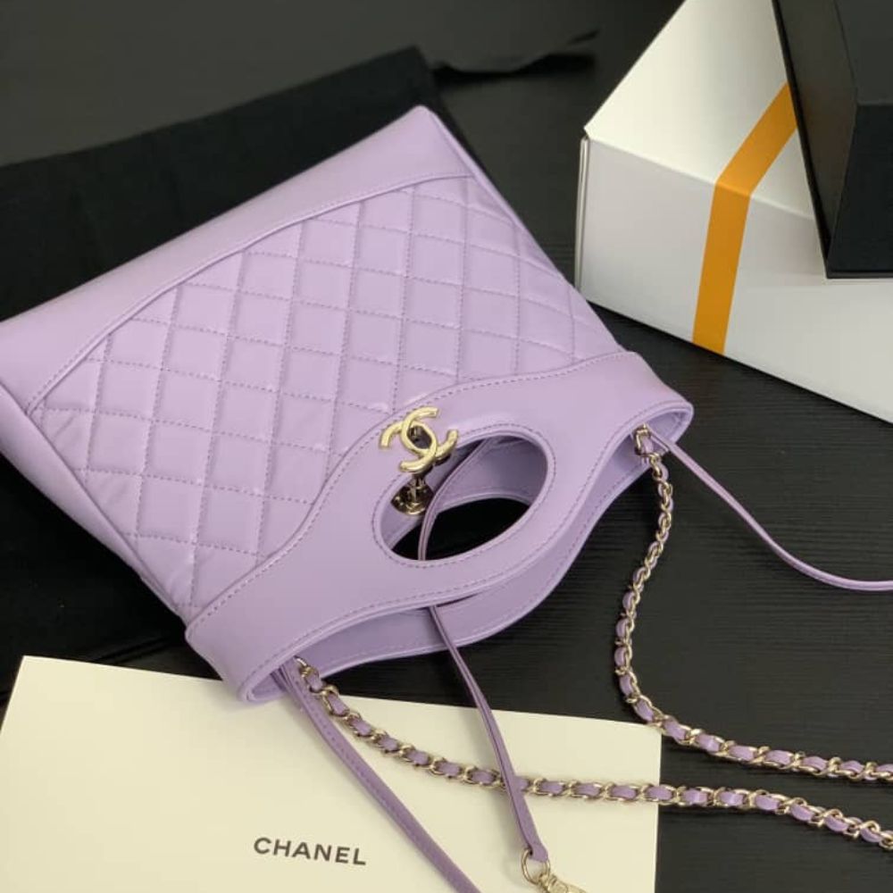 Mirror Quality – Chanel Shopping Bag Quilted Clutch With Chain Gold Tone Metal Purple 24Cm