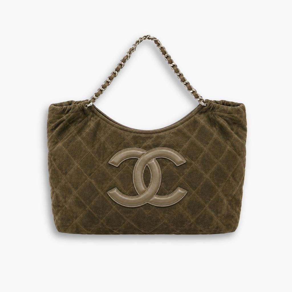 Chanel Tote Bag Suede Dark Green 41Cm