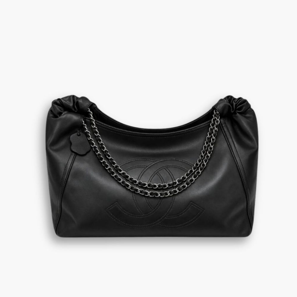 Chanel Large Hobo Bag Leather Black 36Cm