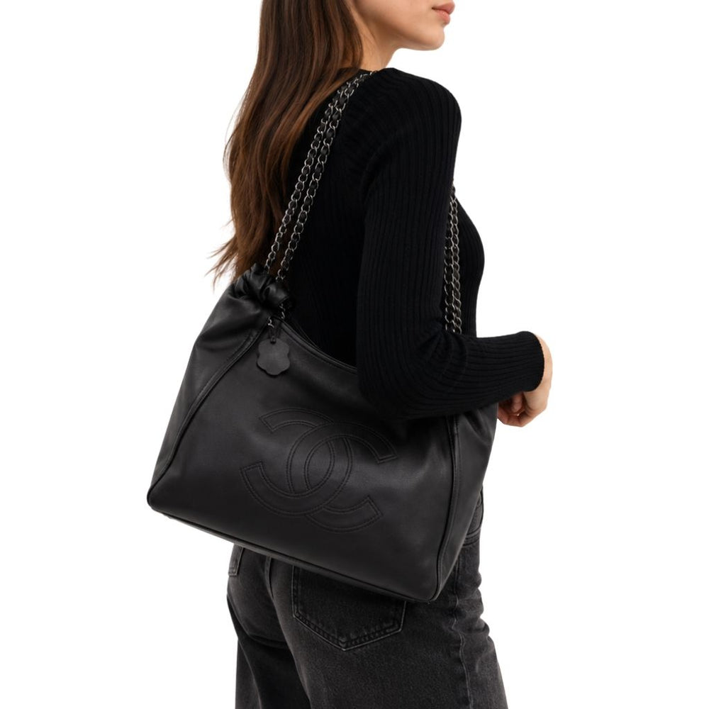 Chanel Large Hobo Bag Leather Black 36Cm