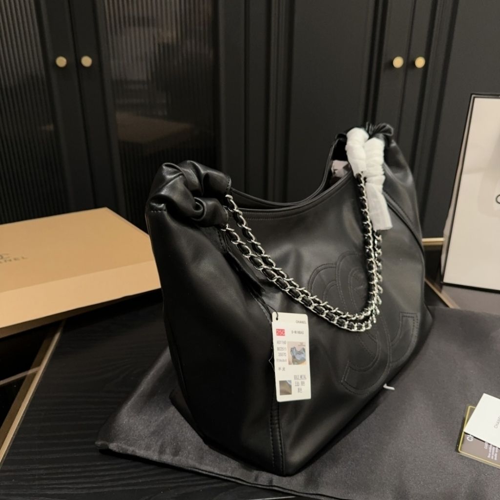 Chanel Large Hobo Bag Leather Black 36Cm