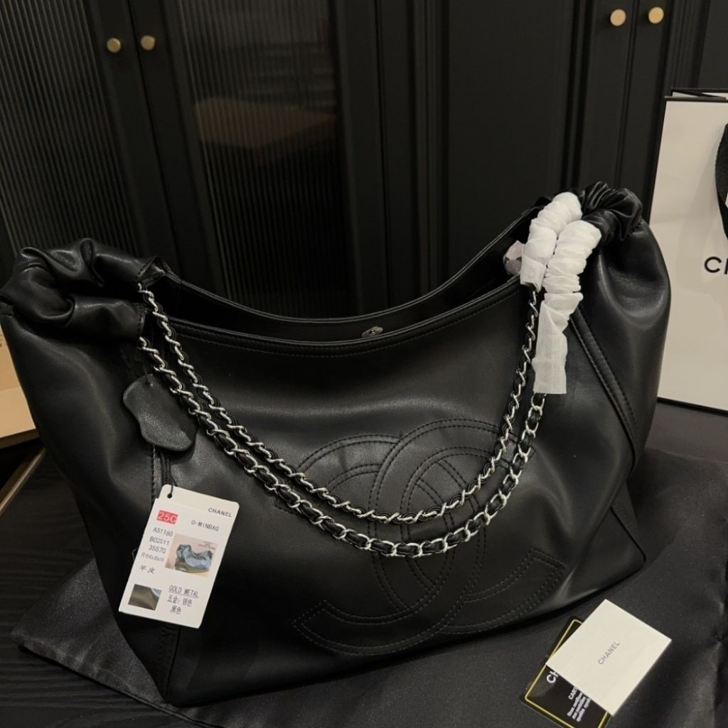 Chanel Large Hobo Bag Leather Black 36Cm