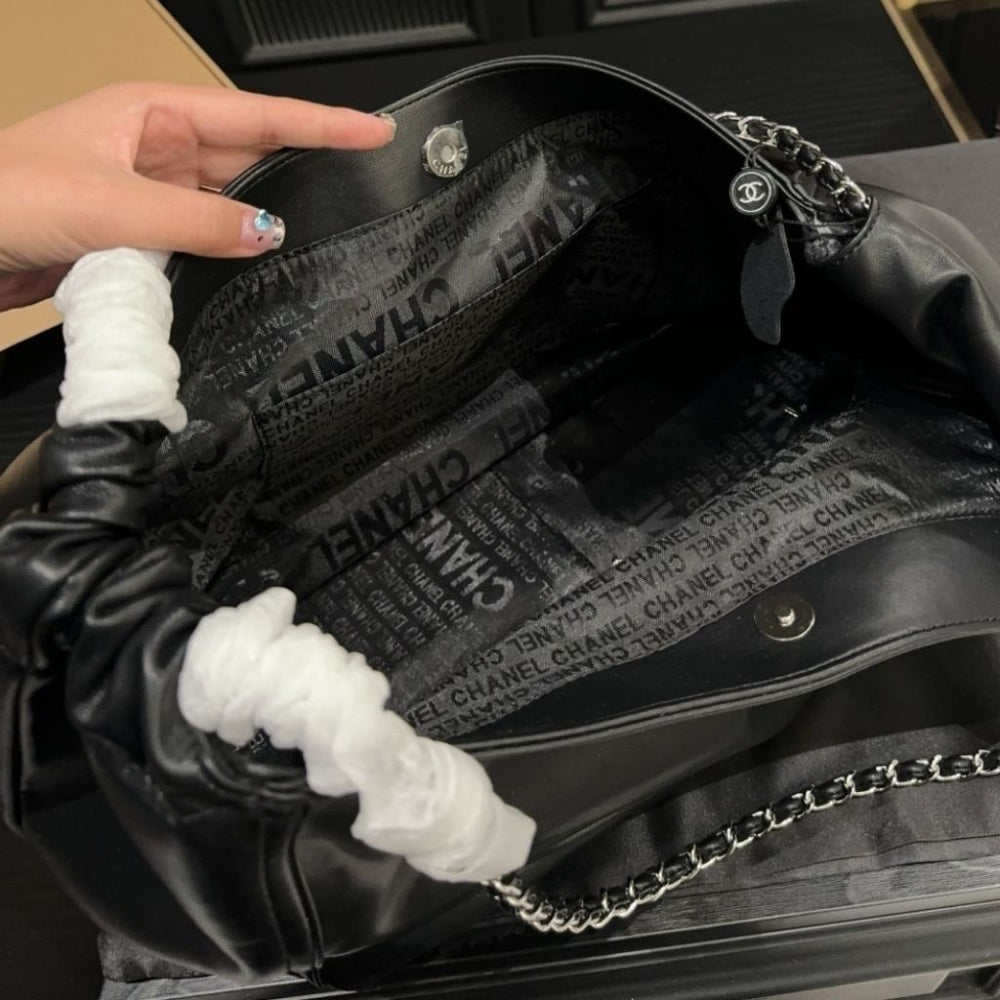 Chanel Large Hobo Bag Leather Black 36Cm