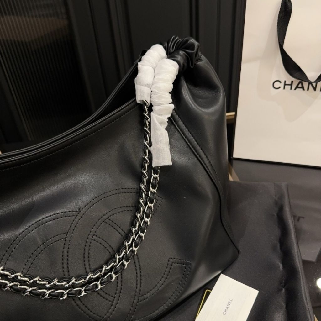 Chanel Large Hobo Bag Leather Black 36Cm