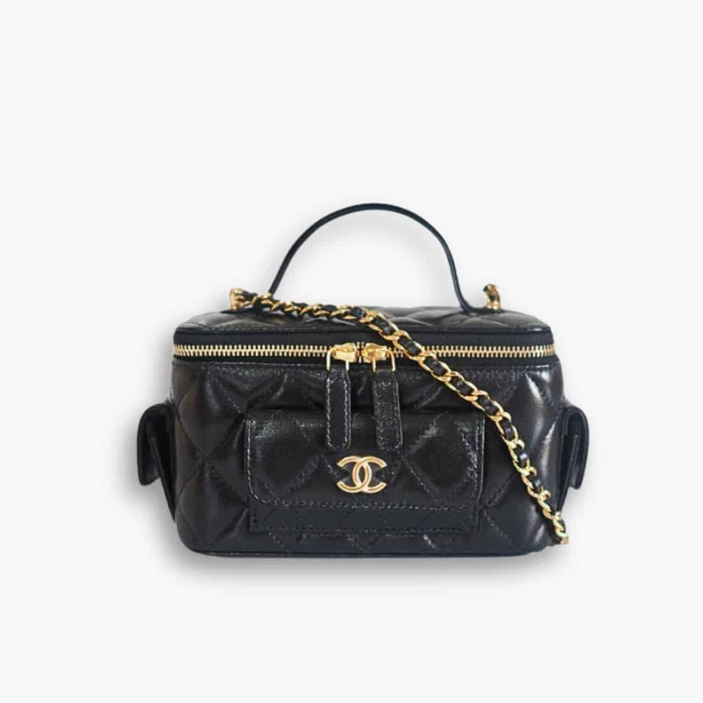 Chanel 22K Small Vanity Case With Pockets In Black 17cm
