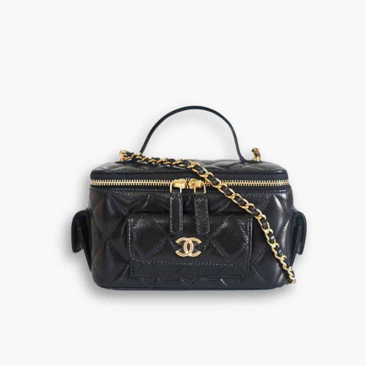 Chanel 22K Small Vanity Case With Pockets In Black 17cm