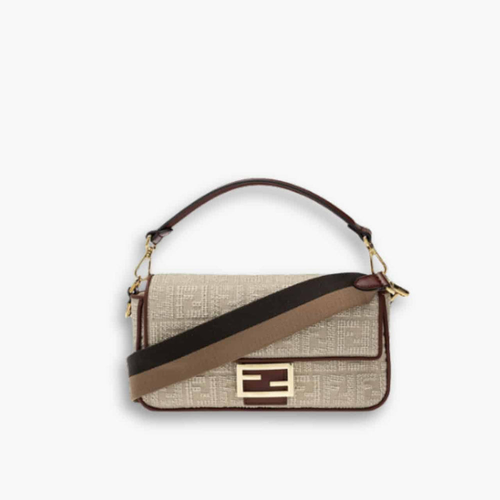 Fendi Baguette Nappa Bag Beige With Red Leather 27cm