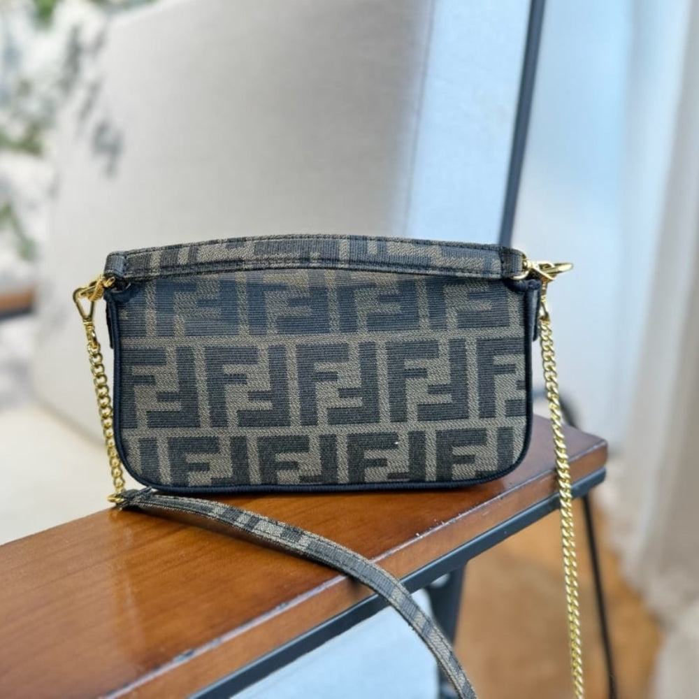 Fendi Baguette Mini FF Jacquard Fabric Bag Brown 20cm 8BS017A6V5F17U4