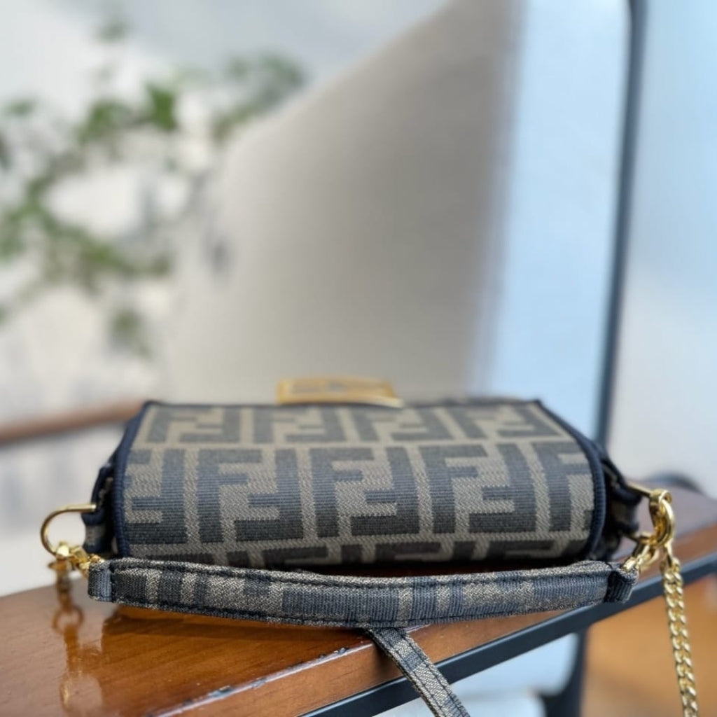 Fendi Baguette Mini FF Jacquard Fabric Bag Brown 20cm 8BS017A6V5F17U4