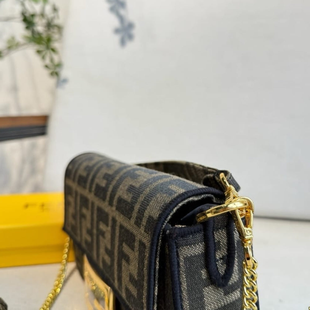 Fendi Baguette Mini FF Jacquard Fabric Bag Brown 20cm 8BS017A6V5F17U4