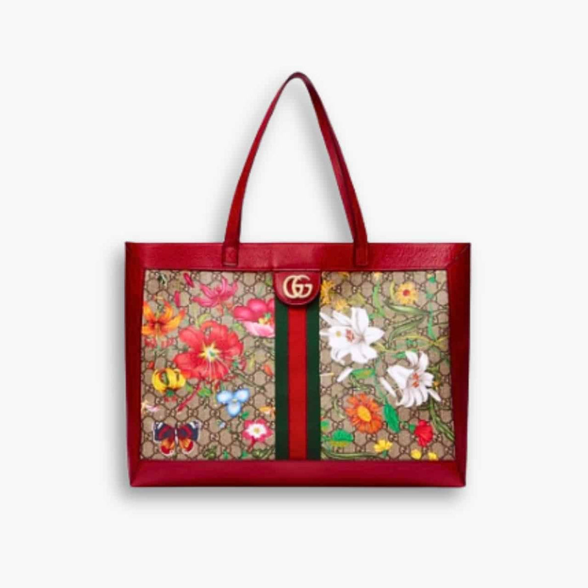 Gucci Ophidia GG Flora Medium Tote In Red 44cm