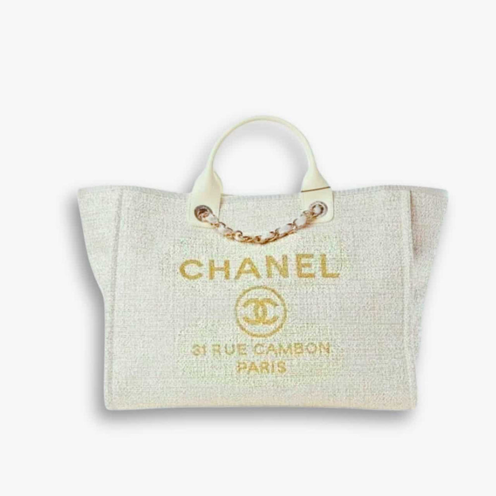 Chanel Deauville Large Tote Shopping Bag White 38cm