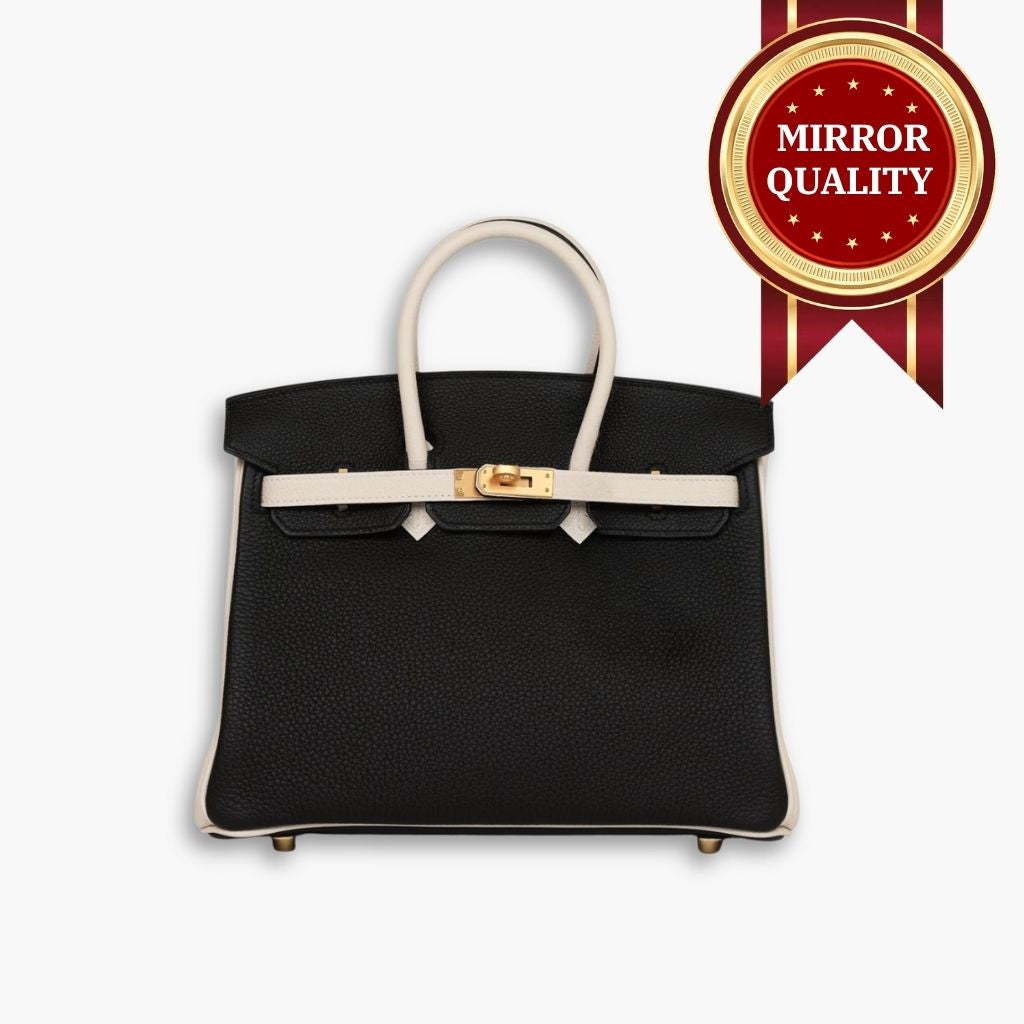 Mirror Quality – Hermes Birkin 30 Togo Gold Hardware Handbag Black And White 30Cm