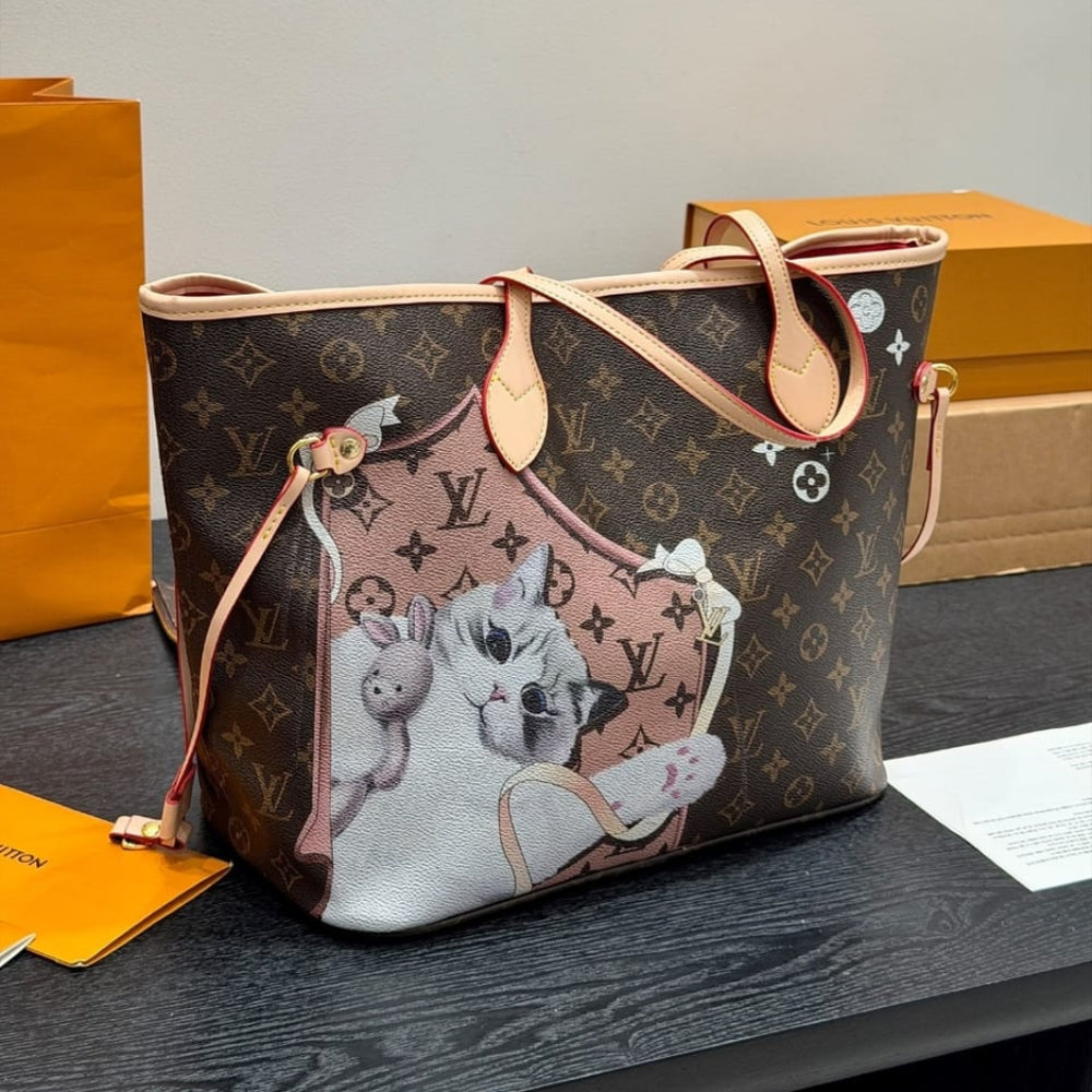 Louis Vuitton Neverfull MM Tote Monogram Canvas With Puppies 31Cm