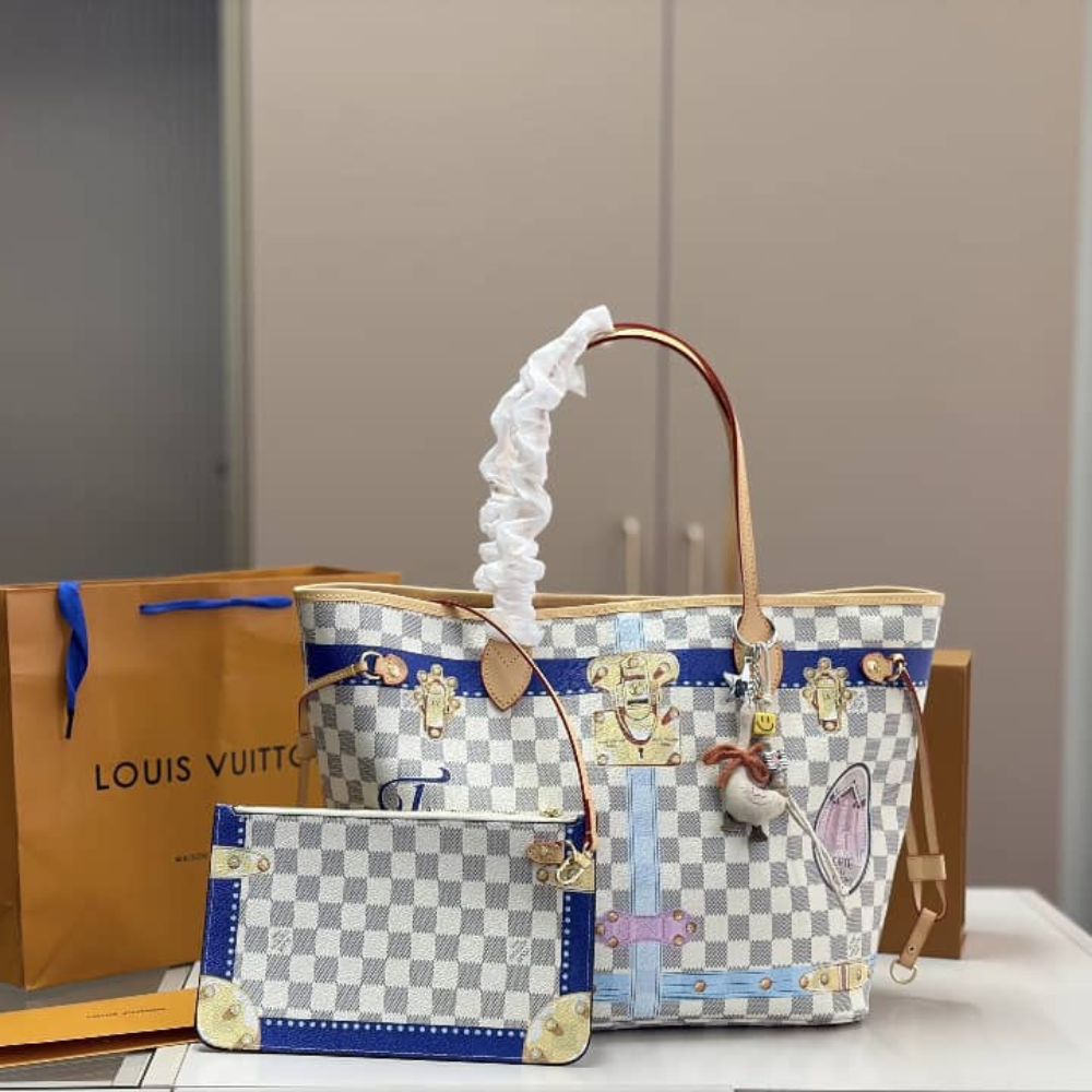 Louis Vuitton Neverfull MM Damier Azur Rose Ballerine Pink 32Cm