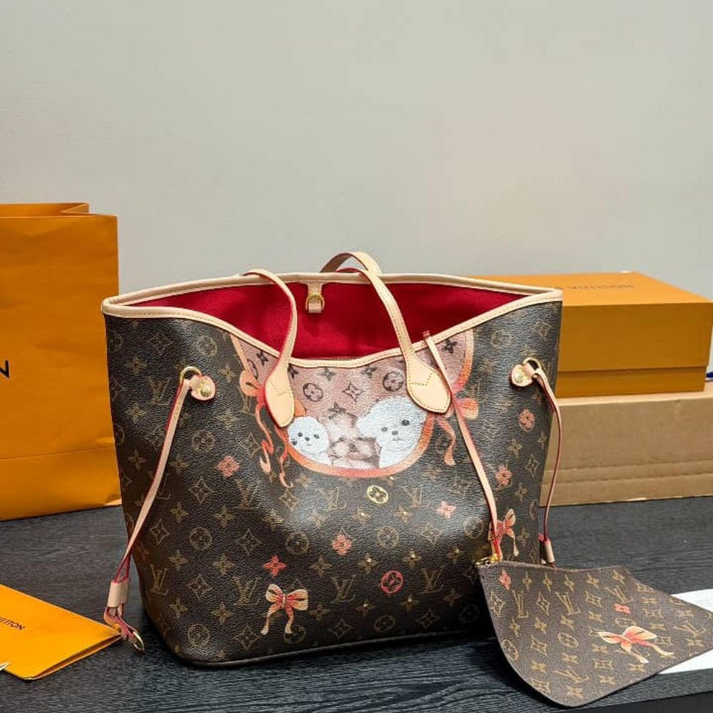 Louis Vuitton Neverfull MM Monogram Canvas Red 32Cm