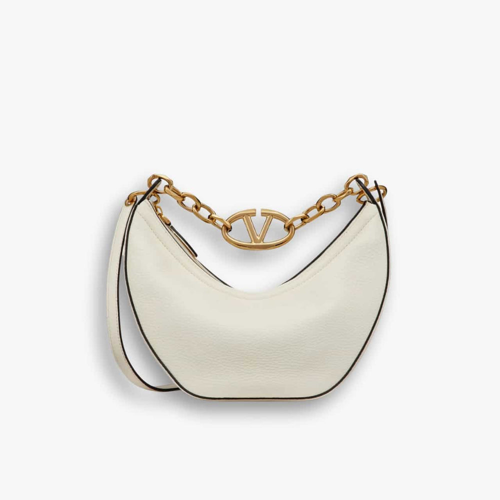 Valentino Small Vlogo Moon Hobo Bag With Chain White 24cm