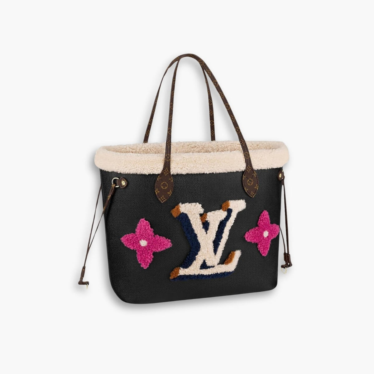 Louis Vuitton Teddy Monogram Shearling Neverfull Mm Black 33cm