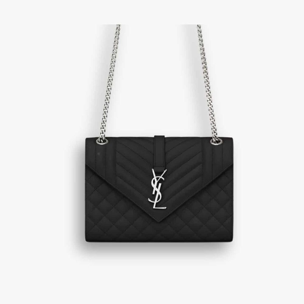 Saint Laurent Envelope Medium Grain De Poudre Black 24Cm