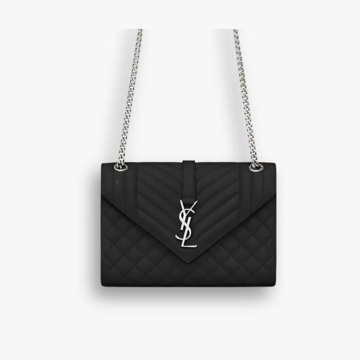 Saint Laurent Envelope Medium Grain De Poudre Black 24Cm