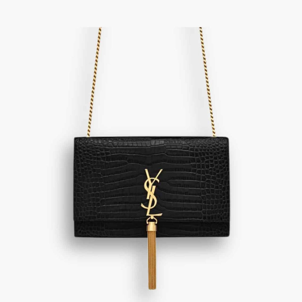 Saint Laurent Kate Medium Tassel In Crocodile Black 24cm