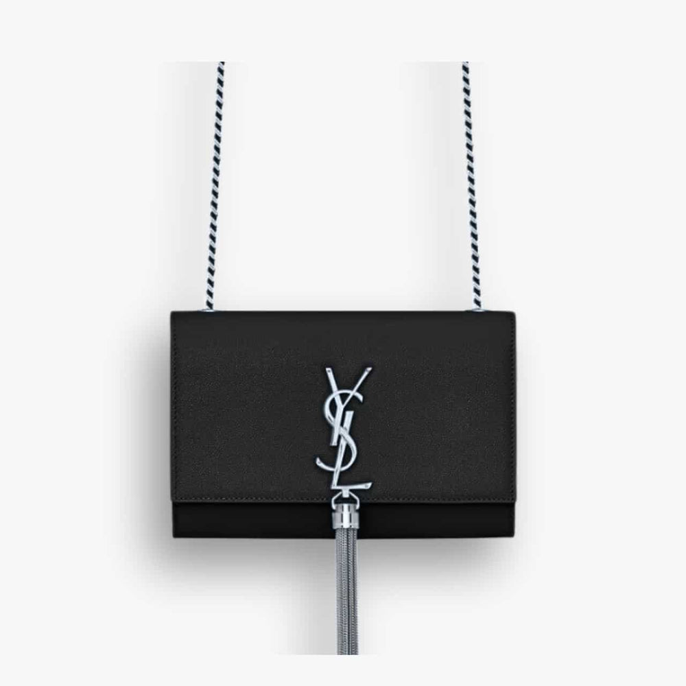 Saint Laurent Kate Small In Grain De Poudre Mirror Effect Black 20Cm