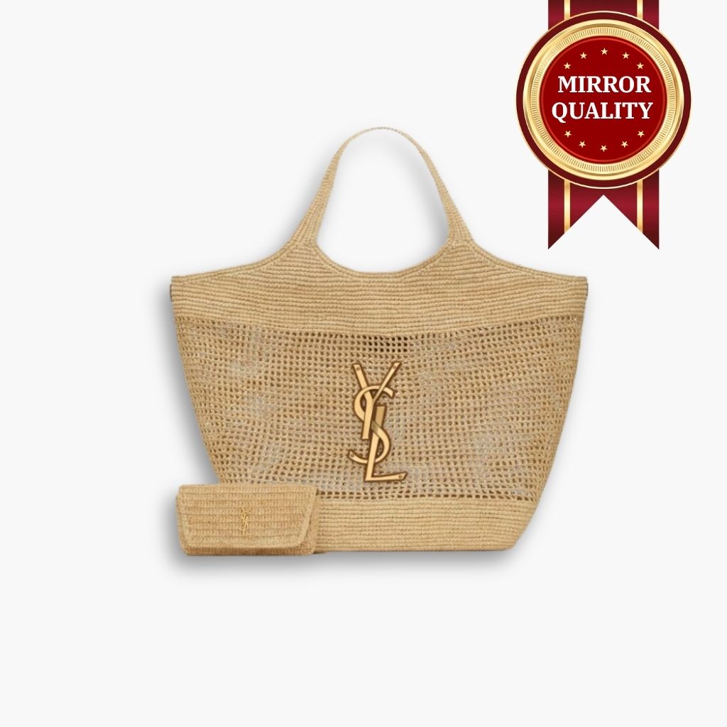Mirror Quality – Saint Laurent Icare In Raffia Natural 37cm 772191GAAEK2063