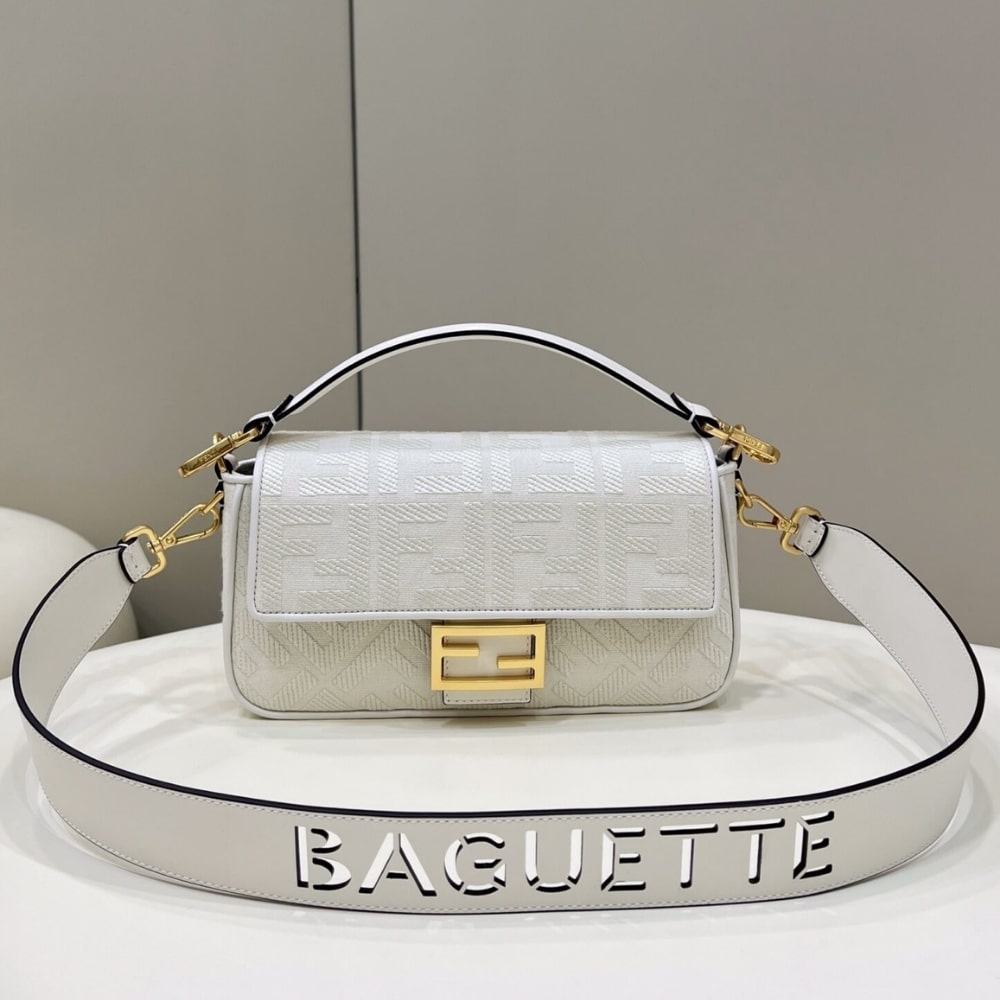 Fendi Baguette Canvas Bag White 28cm 8BR600AMCDF1CFK