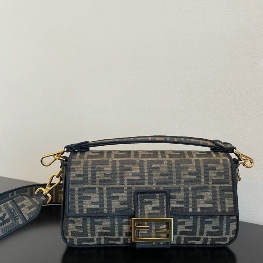Fendi Baguette FF Jacquard Fabric Bag Brown 26Cm 8BR600A6V5F17U4