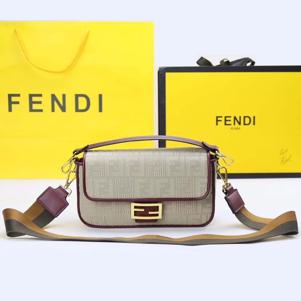 Fendi Baguette Nappa Bag Beige With Red Leather 27cm