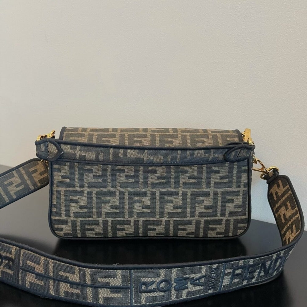 Fendi Baguette FF Jacquard Fabric Bag Brown 26Cm 8BR600A6V5F17U4