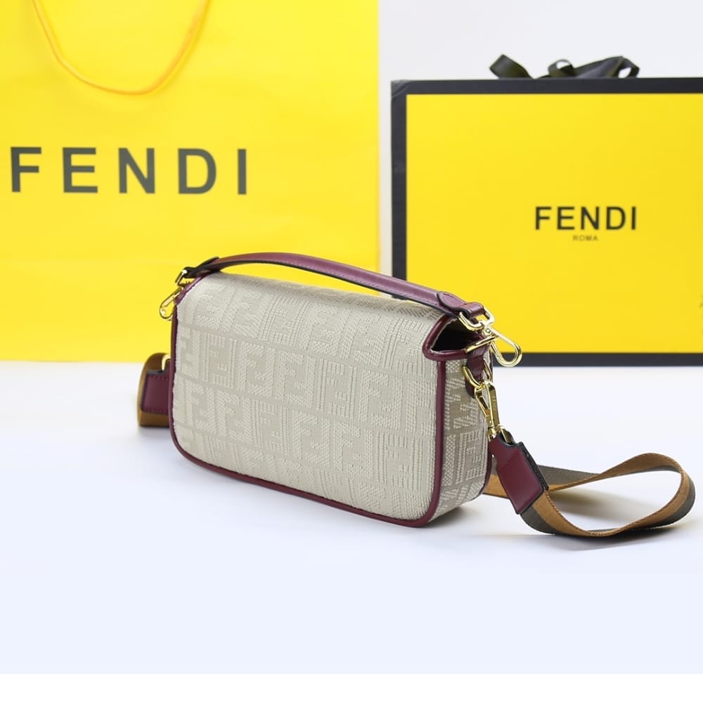 Fendi Baguette Nappa Bag Beige With Red Leather 27cm
