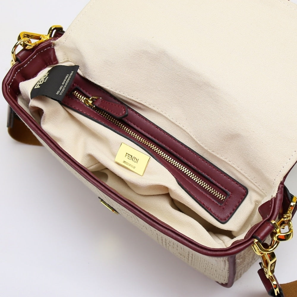 Fendi Baguette Nappa Bag Beige With Red Leather 27cm