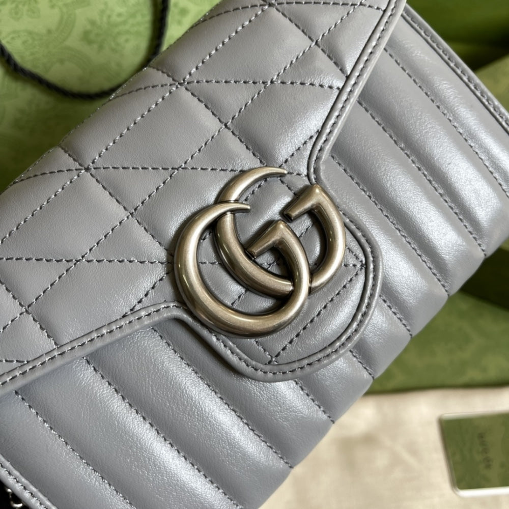 Gucci Marmont Mini Matelasse Bag Grey 20cm